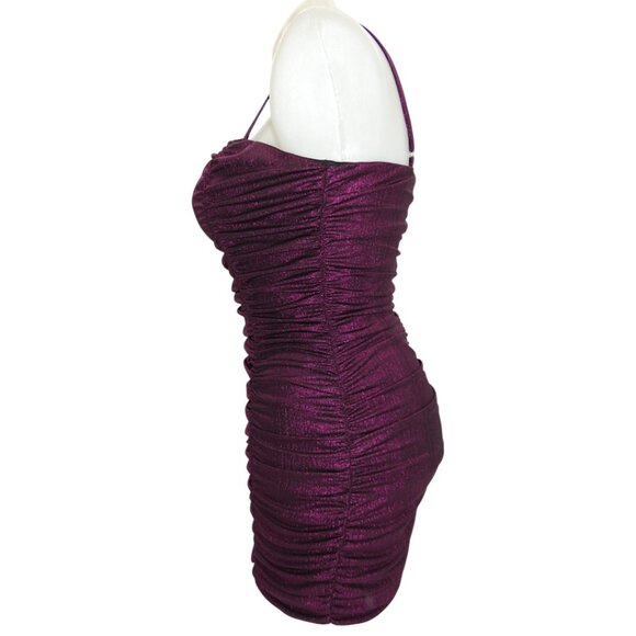 Lulus Ruched Shimmer Mini Dress Magenta Size XL - Picture 5 of 10